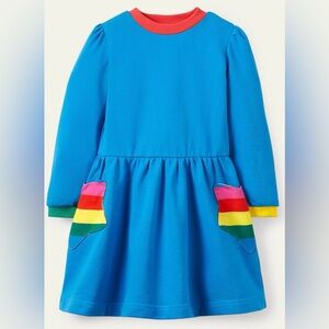 Mini Boden Cosy Sweatshirt Dress with Appliqué Pockets, Moroccan Blue, Size 3-4y